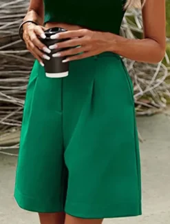 Women's Shorts Casual Daily Knee Length Plain Side Pockets Breathability Comfortable Micro-elastic Weekend Camel Green Beige Gray Summer Regular Fit Women Shorts