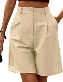 Women's Shorts Casual Daily Knee Length Plain Side Pockets Breathability Comfortable Micro-elastic Weekend Camel Green Beige Gray Summer Regular Fit Women Shorts