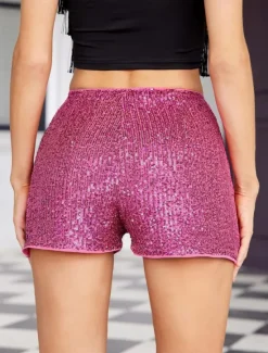 Women's Shorts Casual Daily Short Plain Sequins Breathability Comfortable Micro-elastic Club Weekend Black White Gold Rose Red Summer Regular Fit Women Shorts