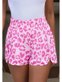 Clearance Women's Shorts Casual Daily Short Leopard Geometric Plaid Split Printing Breathability Comfortable Micro-elastic Going out Weekend Light Pink Pink Purple Green Summer Regular Fit Women Shorts