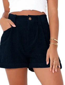 Outlet Women's Shorts Casual Daily Short Plain Side Pockets Breathability Comfortable Micro-elastic Weekend White Navy Blue Blue Khaki Summer Regular Fit Women Shorts