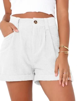 Outlet Women's Shorts Casual Daily Short Plain Side Pockets Breathability Comfortable Micro-elastic Weekend White Navy Blue Blue Khaki Summer Regular Fit Women Shorts