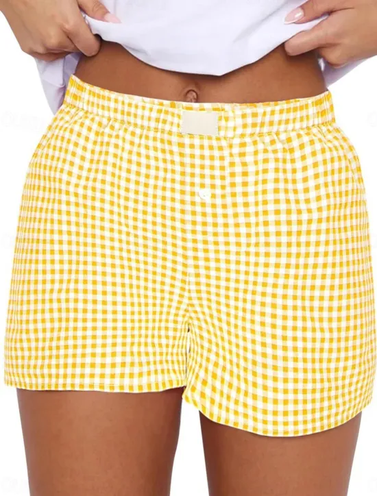 Outlet Women's Shorts Chinos Vacation Fashion Streetwear Short High Waist Plaid Pocket Elastic Waistband Printing Comfy Soft Comfortable Micro-elastic Outdoor Street Black Yellow Wine Green Summer Regular Women Shorts