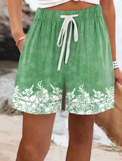 Online Women's Shorts Chinos Vacation Vintage Ethnic Style Short High Waist Print Blue Purple Green Gray Summer Spring Women Shorts