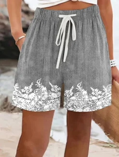 Online Women's Shorts Chinos Vacation Vintage Ethnic Style Short High Waist Print Blue Purple Green Gray Summer Spring Women Shorts