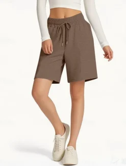 Hot Women's Shorts Chinos Vacation Fashion Streetwear Short High Waist Plain Pocket Elastic Waistband Comfy Soft Comfortable Stretchy Outdoor Street Pink Navy Blue Brown Gray Summer Spring Regular Fit Women Shorts