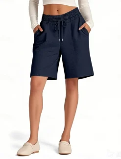 Hot Women's Shorts Chinos Vacation Fashion Streetwear Short High Waist Plain Pocket Elastic Waistband Comfy Soft Comfortable Stretchy Outdoor Street Pink Navy Blue Brown Gray Summer Spring Regular Fit Women Shorts