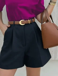 Sale Women's Shorts Chinos Vacation Vintage Fashion Short High Waist Plain Pocket Comfy Soft Comfortable Micro-elastic Outdoor Street Daily Camel Black Royal Blue Coffee Summer Spring Regular Fit Women Shorts