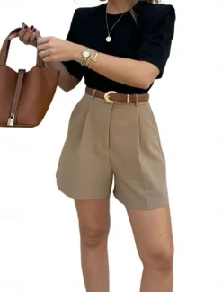 Sale Women's Shorts Chinos Vacation Vintage Fashion Short High Waist Plain Pocket Comfy Soft Comfortable Micro-elastic Outdoor Street Daily Camel Black Royal Blue Coffee Summer Spring Regular Fit Women Shorts