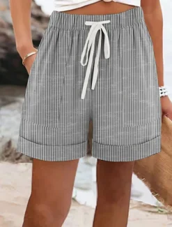 Hot Women's Shorts Chinos Vacation Vintage Ethnic Style Short High Waist Graphic Striped Pink Blue Green Gray Summer Regular Fit Women Shorts