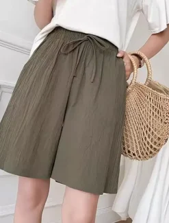 Online Women's Shorts Cotton And Linen Side Pockets Plain Short White Summer Women Shorts