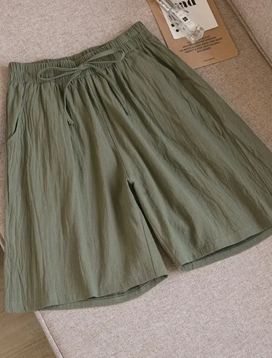 Online Women's Shorts Cotton And Linen Side Pockets Plain Short White Summer Women Shorts
