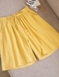 Online Women's Shorts Cotton And Linen Side Pockets Plain Short White Summer Women Shorts