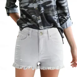 Women's Shorts Cotton Tassel Fringe Side Pockets Plain Short Black Summer Women Shorts