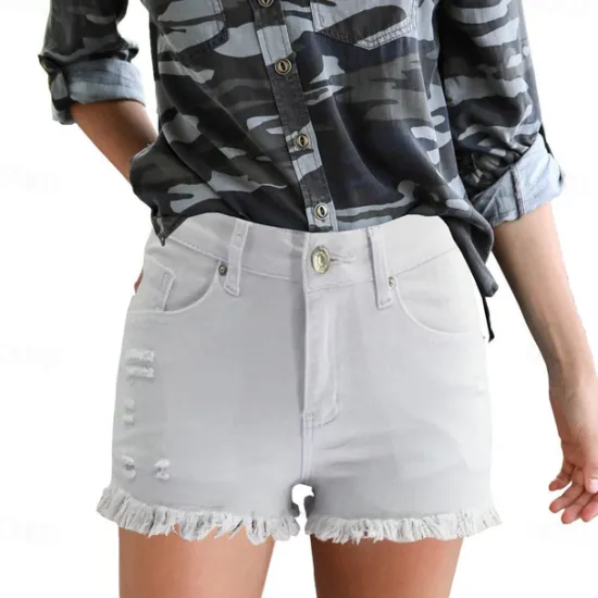 Women's Shorts Cotton Tassel Fringe Side Pockets Plain Short Black Summer Women Shorts