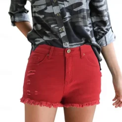 Women's Shorts Cotton Tassel Fringe Side Pockets Plain Short Black Summer Women Shorts