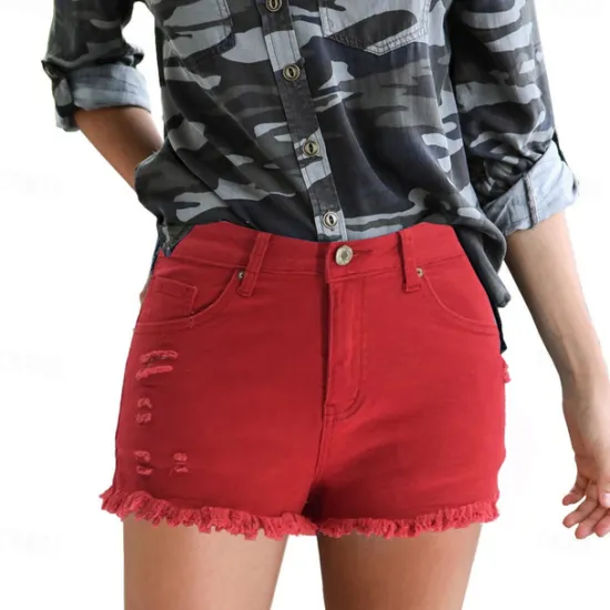 Women's Shorts Cotton Tassel Fringe Side Pockets Plain Short Black Summer Women Shorts