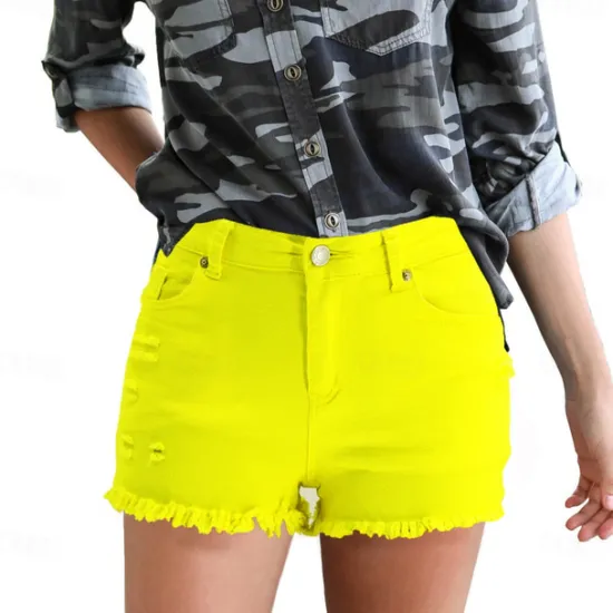 Women's Shorts Cotton Tassel Fringe Side Pockets Plain Short Black Summer Women Shorts