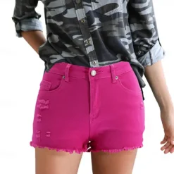 Women's Shorts Cotton Tassel Fringe Side Pockets Plain Short Black Summer Women Shorts