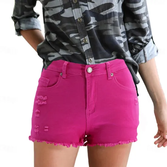 Women's Shorts Cotton Tassel Fringe Side Pockets Plain Short Black Summer Women Shorts
