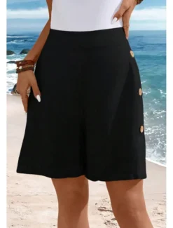 Outlet Women's Shorts Slacks Fashion Streetwear Short Natural Plain Pocket Buckle Comfy Comfortable Outdoor Going out Summer Regular Fit Women Shorts