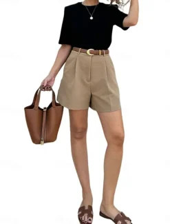 Online Women's Shorts Slacks Fashion Streetwear Short High Waist Plain Pocket High Cut Comfort Breathability Soft Micro-elastic Vacation Street Daily Spring Fall Regular Fit Women Shorts