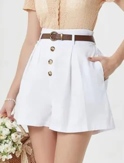 New Women's Shorts Slacks Fashion Short Natural Plain Pocket Buckle Outdoor Comfortable Holiday Going out Apricot Black White Ginger Summer Regular Fit Women Shorts