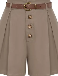 New Women's Shorts Slacks Fashion Short Natural Plain Pocket Buckle Outdoor Comfortable Holiday Going out Apricot Black White Ginger Summer Regular Fit Women Shorts