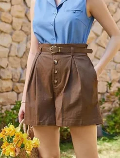 New Women's Shorts Slacks Fashion Short Natural Plain Pocket Buckle Outdoor Comfortable Holiday Going out Apricot Black White Ginger Summer Regular Fit Women Shorts