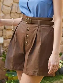 New Women's Shorts Slacks Fashion Short Natural Plain Pocket Buckle Outdoor Comfortable Holiday Going out Apricot Black White Ginger Summer Regular Fit Women Shorts