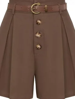 New Women's Shorts Slacks Fashion Short Natural Plain Pocket Buckle Outdoor Comfortable Holiday Going out Apricot Black White Ginger Summer Regular Fit Women Shorts
