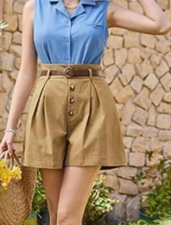 New Women's Shorts Slacks Fashion Short Natural Plain Pocket Buckle Outdoor Comfortable Holiday Going out Apricot Black White Ginger Summer Regular Fit Women Shorts