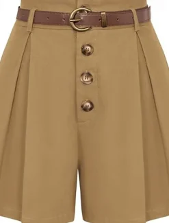 New Women's Shorts Slacks Fashion Short Natural Plain Pocket Buckle Outdoor Comfortable Holiday Going out Apricot Black White Ginger Summer Regular Fit Women Shorts