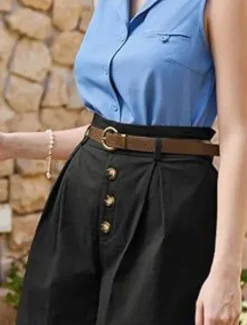 New Women's Shorts Slacks Fashion Short Natural Plain Pocket Buckle Outdoor Comfortable Holiday Going out Apricot Black White Ginger Summer Regular Fit Women Shorts
