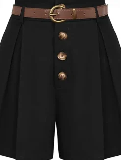 New Women's Shorts Slacks Fashion Short Natural Plain Pocket Buckle Outdoor Comfortable Holiday Going out Apricot Black White Ginger Summer Regular Fit Women Shorts