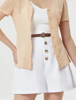 New Women's Shorts Slacks Fashion Short Natural Plain Pocket Buckle Outdoor Comfortable Holiday Going out Apricot Black White Ginger Summer Regular Fit Women Shorts