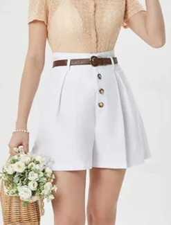 New Women's Shorts Slacks Fashion Short Natural Plain Pocket Buckle Outdoor Comfortable Holiday Going out Apricot Black White Ginger Summer Regular Fit Women Shorts