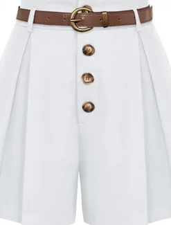 New Women's Shorts Slacks Fashion Short Natural Plain Pocket Buckle Outdoor Comfortable Holiday Going out Apricot Black White Ginger Summer Regular Fit Women Shorts