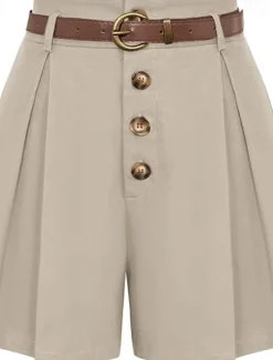 New Women's Shorts Slacks Fashion Short Natural Plain Pocket Buckle Outdoor Comfortable Holiday Going out Apricot Black White Ginger Summer Regular Fit Women Shorts