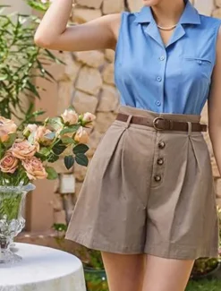 New Women's Shorts Slacks Fashion Short Natural Plain Pocket Buckle Outdoor Comfortable Holiday Going out Apricot Black White Ginger Summer Regular Fit Women Shorts