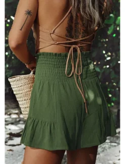 Discount Women's Shorts Slacks Streetwear Casual Short Natural Plain Pocket Soft Comfortable Micro-elastic Casual Going out Rust Black Army Green Khaki Summer Regular Fit Women Shorts