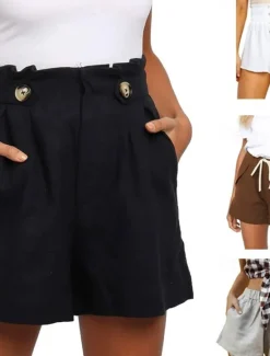 New Women's Shorts Slacks Streetwear Casual Short Natural Plain Pocket Breathability Soft Comfortable Micro-elastic Outdoor Vacation Black White Light Grey Coffee Summer Regular Fit Women Shorts