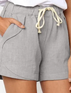 New Women's Shorts Slacks Streetwear Casual Short Natural Plain Pocket Breathability Soft Comfortable Micro-elastic Outdoor Vacation Black White Light Grey Coffee Summer Regular Fit Women Shorts