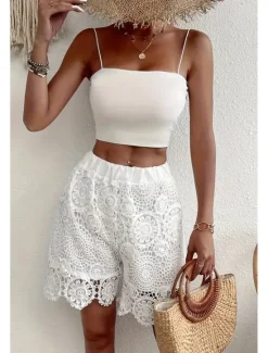 New Women's Shorts Slacks Streetwear Casual Short Natural Plain Lace Breathability Soft Comfortable Micro-elastic Casual Streetwear Summer Regular Fit Women Shorts