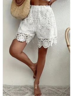 New Women's Shorts Slacks Streetwear Casual Short Natural Plain Lace Breathability Soft Comfortable Micro-elastic Casual Streetwear Summer Regular Fit Women Shorts