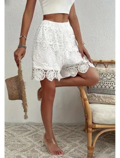 New Women's Shorts Slacks Streetwear Casual Short Natural Plain Lace Breathability Soft Comfortable Micro-elastic Casual Streetwear Summer Regular Fit Women Shorts