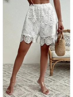 New Women's Shorts Slacks Streetwear Casual Short Natural Plain Lace Breathability Soft Comfortable Micro-elastic Casual Streetwear Summer Regular Fit Women Shorts