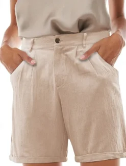 Outlet Women's Shorts Slacks Streetwear Stylish Short Natural Plain Pocket Buckle Comfy Outdoor Comfortable Street Daily Wear Going out Grey Navy Black White Summer Regular Fit Women Shorts