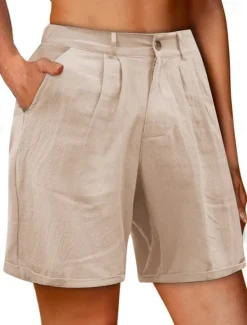 Outlet Women's Shorts Slacks Streetwear Stylish Short Natural Plain Pocket Buckle Comfy Outdoor Comfortable Street Daily Wear Going out Grey Navy Black White Summer Regular Fit Women Shorts
