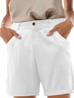 Outlet Women's Shorts Slacks Streetwear Stylish Short Natural Plain Pocket Buckle Comfy Outdoor Comfortable Street Daily Wear Going out Grey Navy Black White Summer Regular Fit Women Shorts